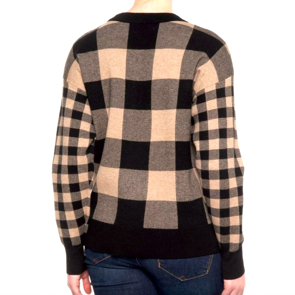 Cynthia Rowley Funnel Neck Buffalo Sweater Black Extra Small XS